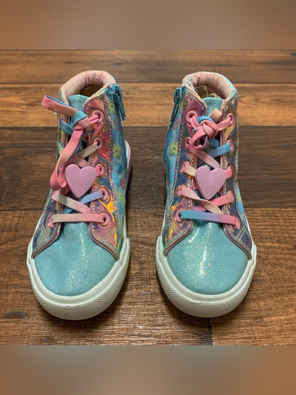 Bluey Toddler Girls Size 12 Ground Up Iridescent High Top Sneakers Blue Pink - Picture 2 of 9